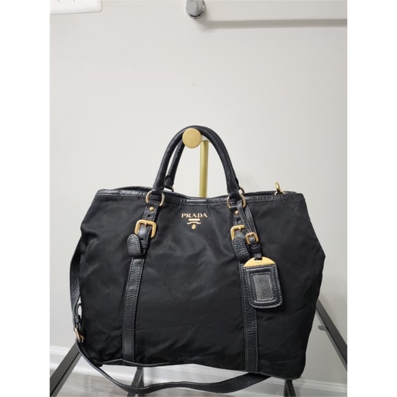 This authentic Prada Tessuto & Vitello Daino Nylon Shopping Tote Bag Black is in - Picture 12 of 12